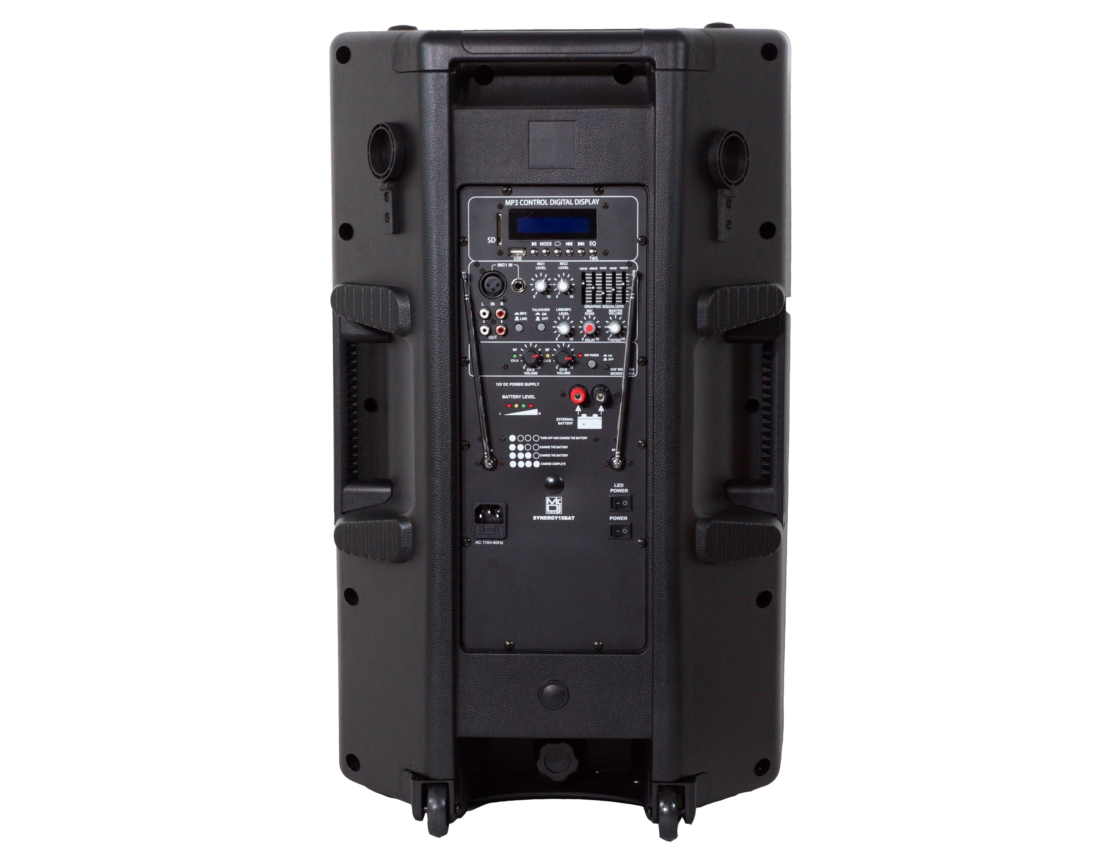 MR DJ SYNERGY15BAT 15" 3500 Watts Max Power Speaker Built-in Battery/Bluetooth/Amplifier/SD/USB/FM Radio