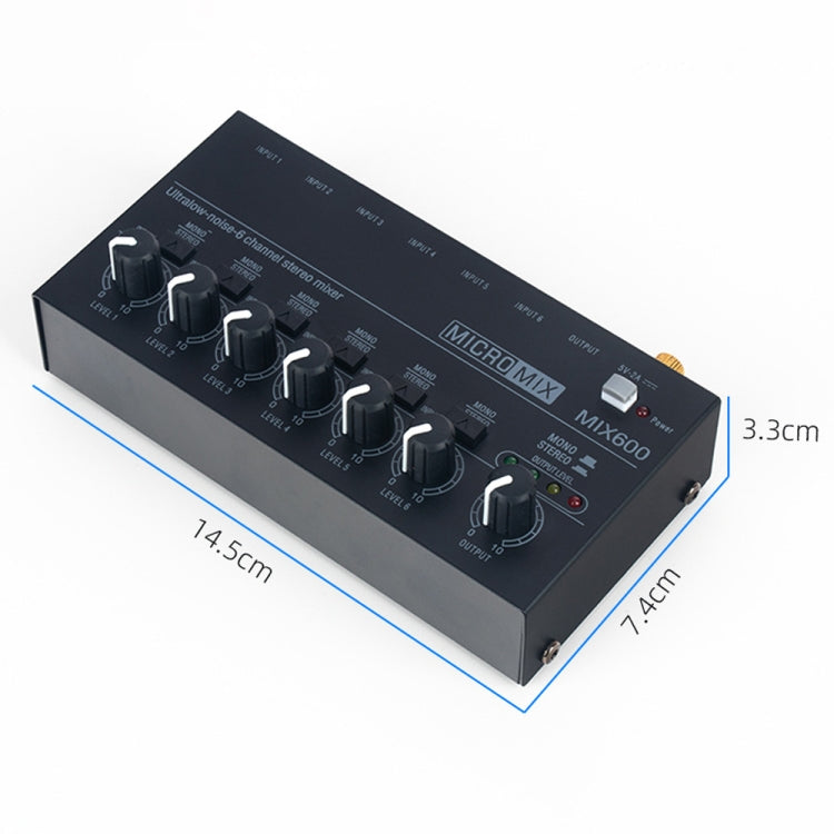 MR DJ MIX600 Ultra Low-Noise 6-Channel Line Mixer Stereo/Single Track Switch Microphone