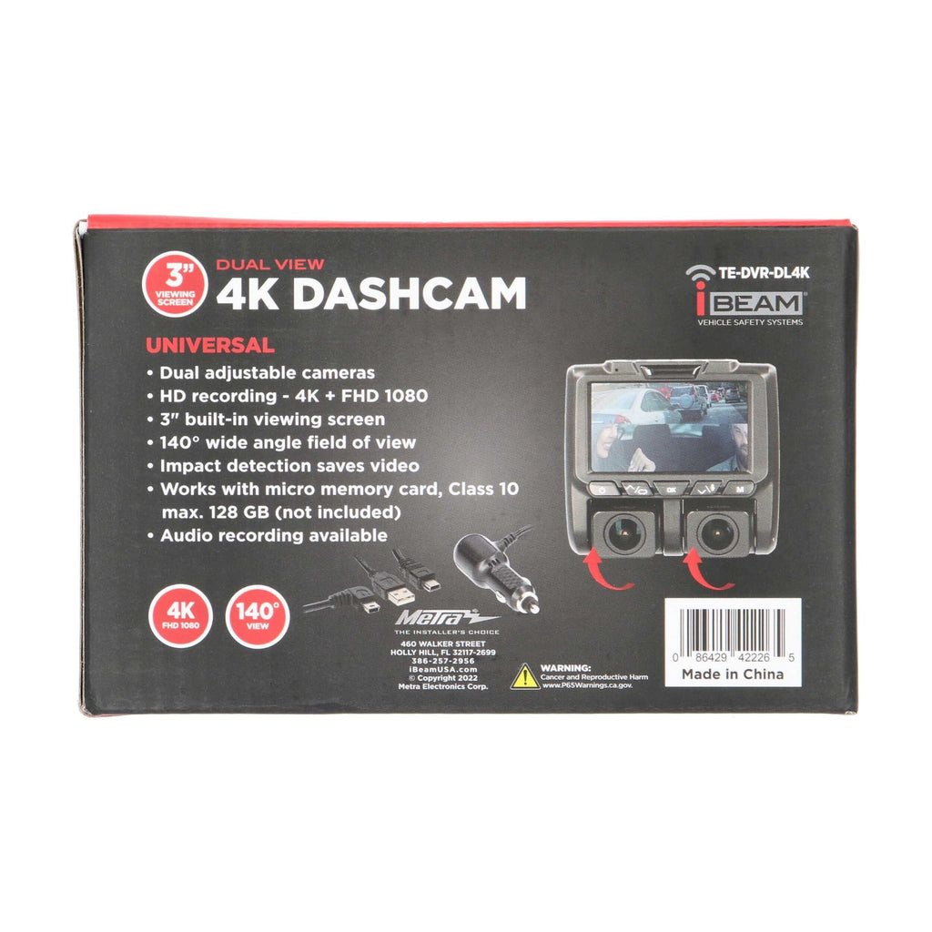 iBeam TE-DVR-DL4K 4K Dual-View Dash Camera With DVR