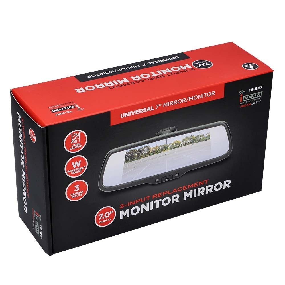 iBeam TE-RM7 7 Inch Mirror/Monitor Single View with 3 Inputs