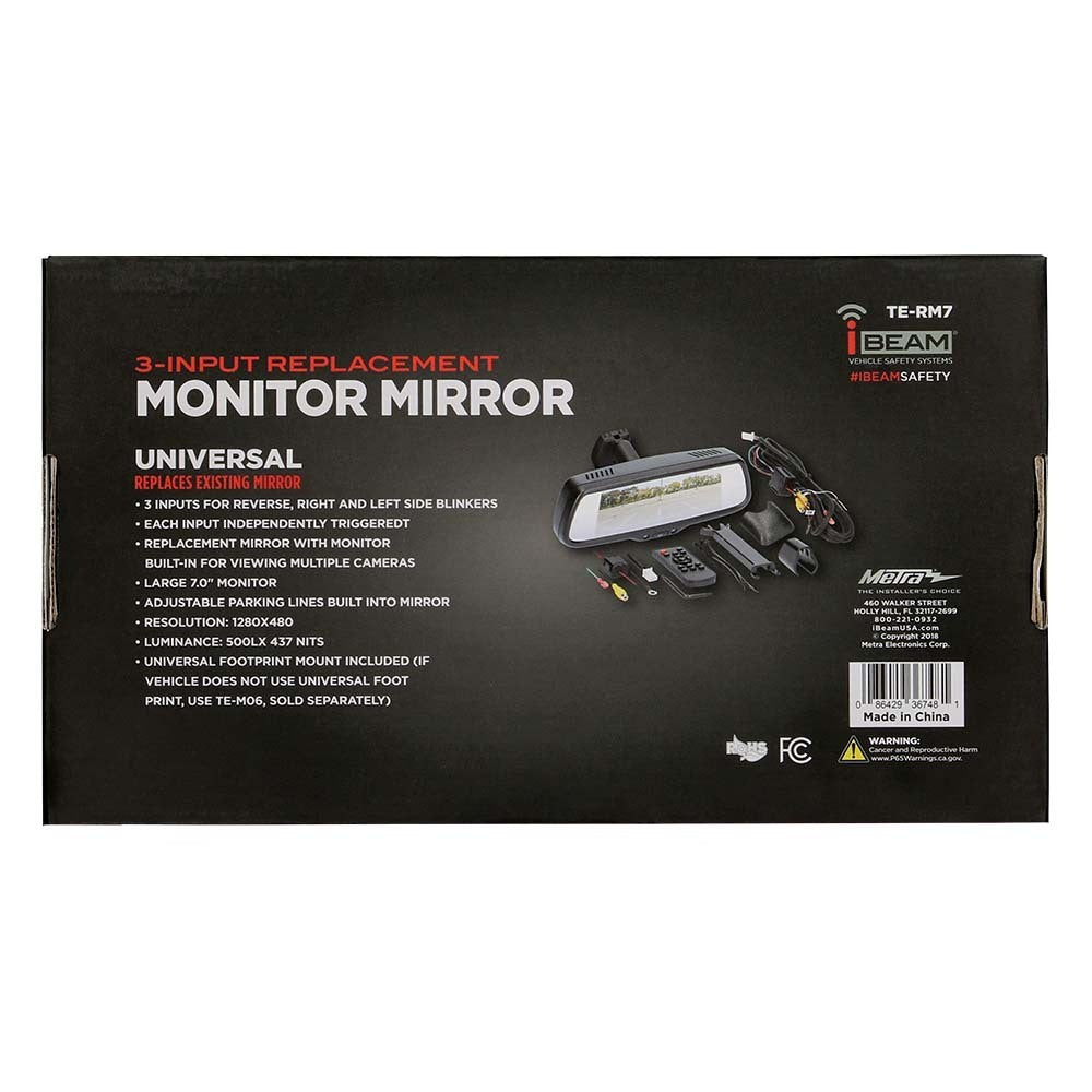 iBeam TE-RM7 7 Inch Mirror/Monitor Single View with 3 Inputs