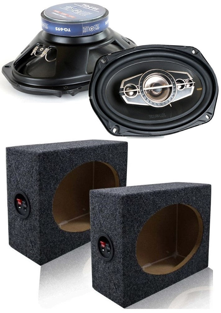2 Pair Absolute TQ-695 6x9" 5-Way Speakers 600W + 6X9" Enclosure Empty Box