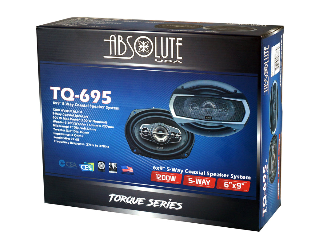 Absolute TQ-695 6x9" 5-Way Coaxial Car Speakers 600W + 6X9" Enclosure Empty Box