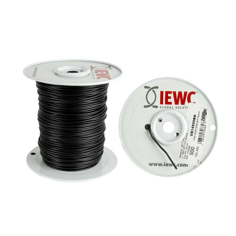 Install Bay US14500BK 14 GA US GPT All Copper Primary Wire Black - Coil of 500 Ft
