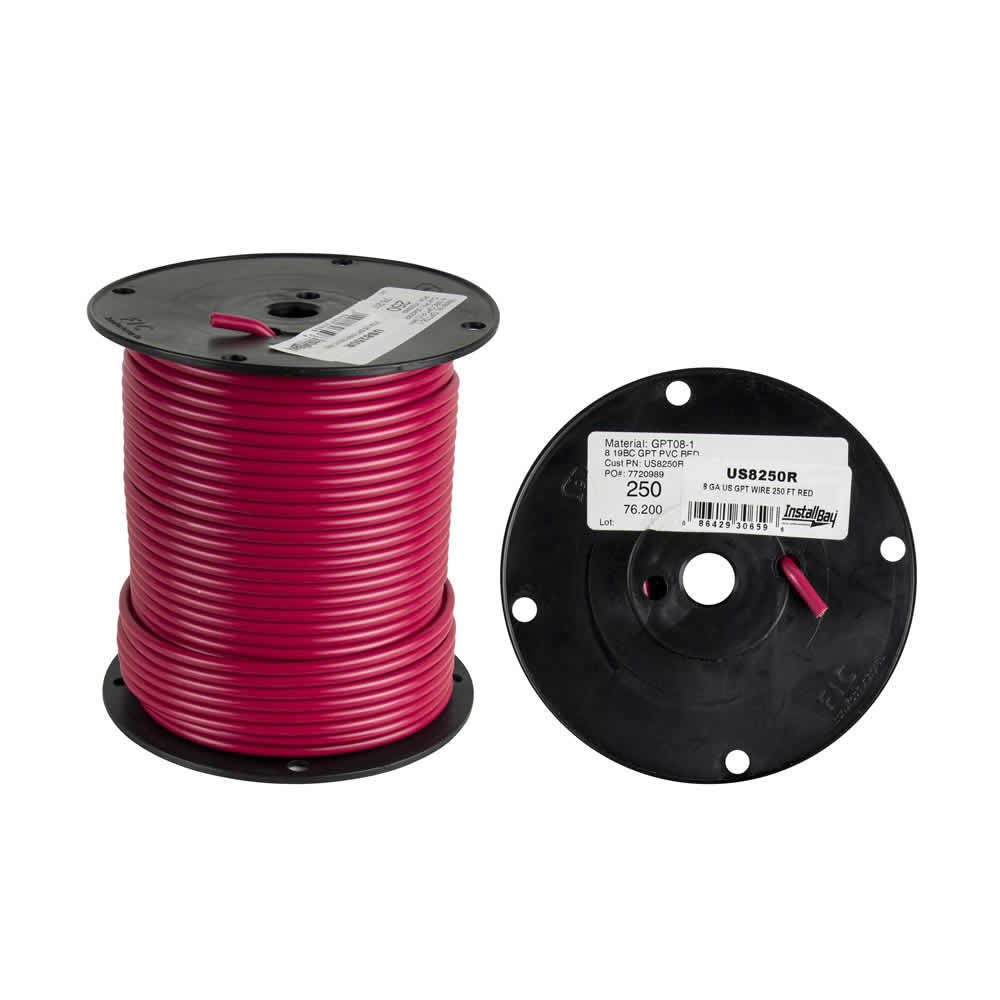 Install Bay US8250R 8 GA US GPT All Copper Primary Wire Red - Coil of 250 Ft