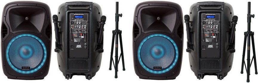 2 Absolute USPROBAT15 15" PRO Powered Active 3500w DJ PA Speaker Bluetooth + STAND