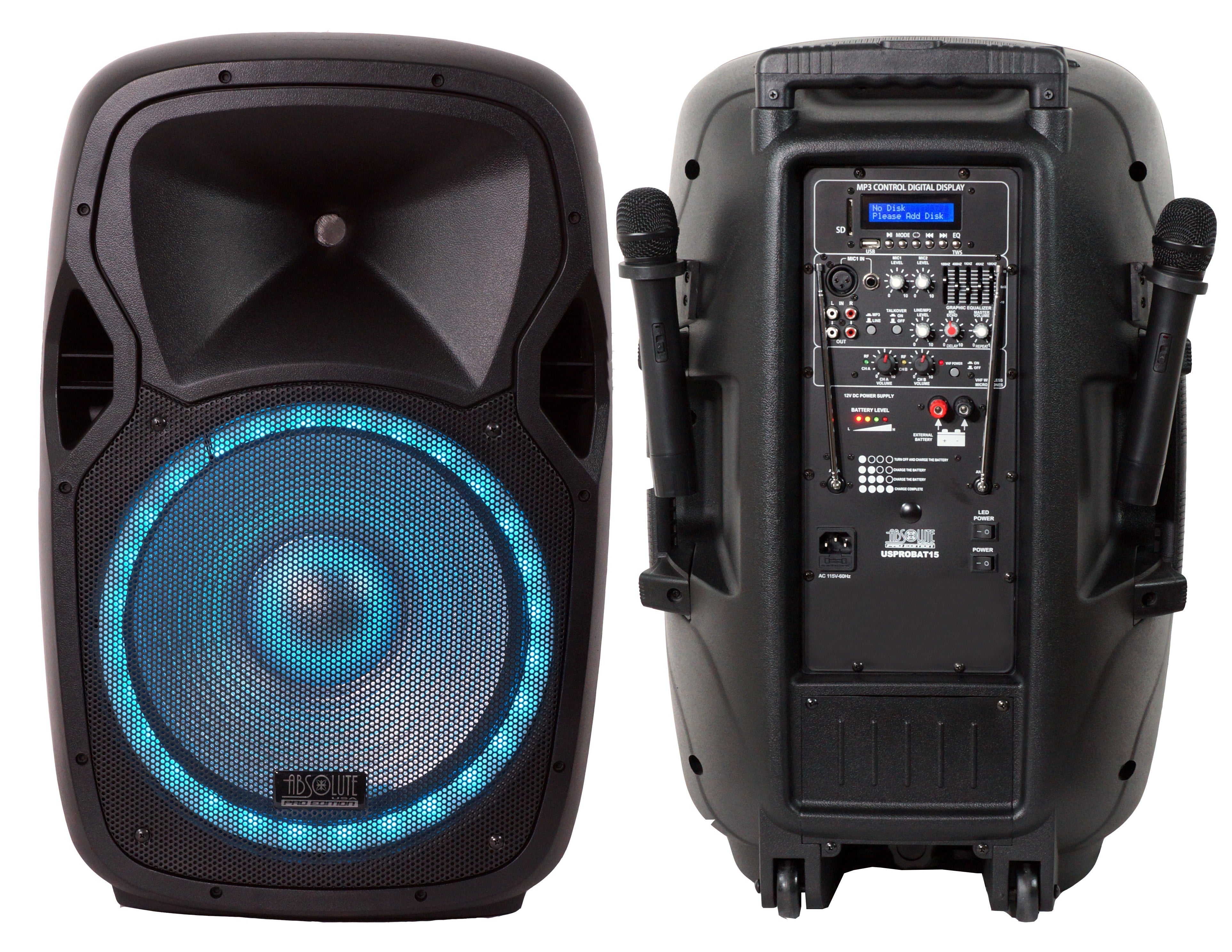 USPROBAT15 15" Speaker PA System Wireless Mic Bluetooth Rechargeable + Stand