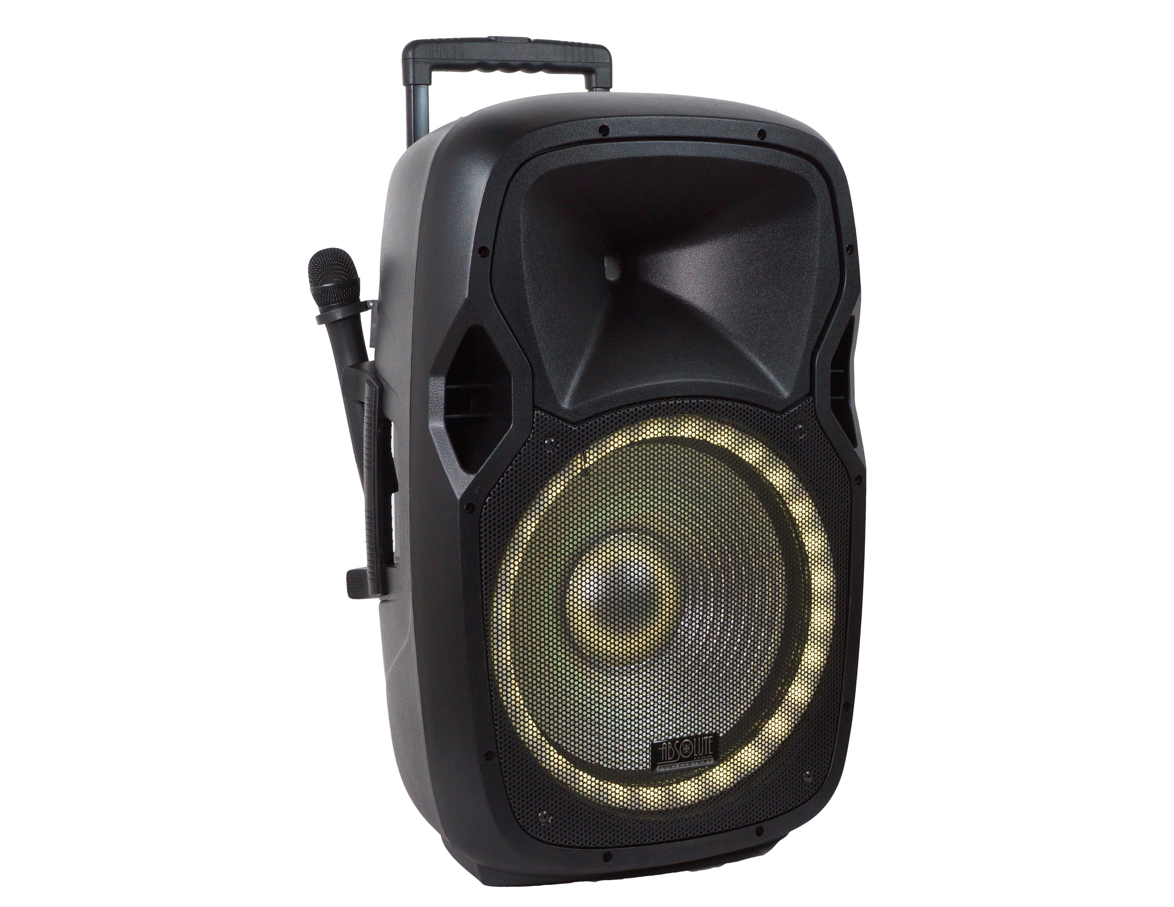 Absolute USA USPROBAT15 Pro Audio Indoor Outdoor Ultra Powerful DJ Bluetooth 3500W Watts Peak, 15" Inch Woofer, Rollable Trolley Speaker with Built in Media Player, FM Radio Tuner, USB, SD Card Rechargeable