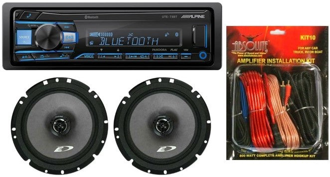 Alpine UTE-73BT Digital Media Receiver Bluetooth & SXE-1726S 6.5" Speaker & KIT10 Installation AMP Kit