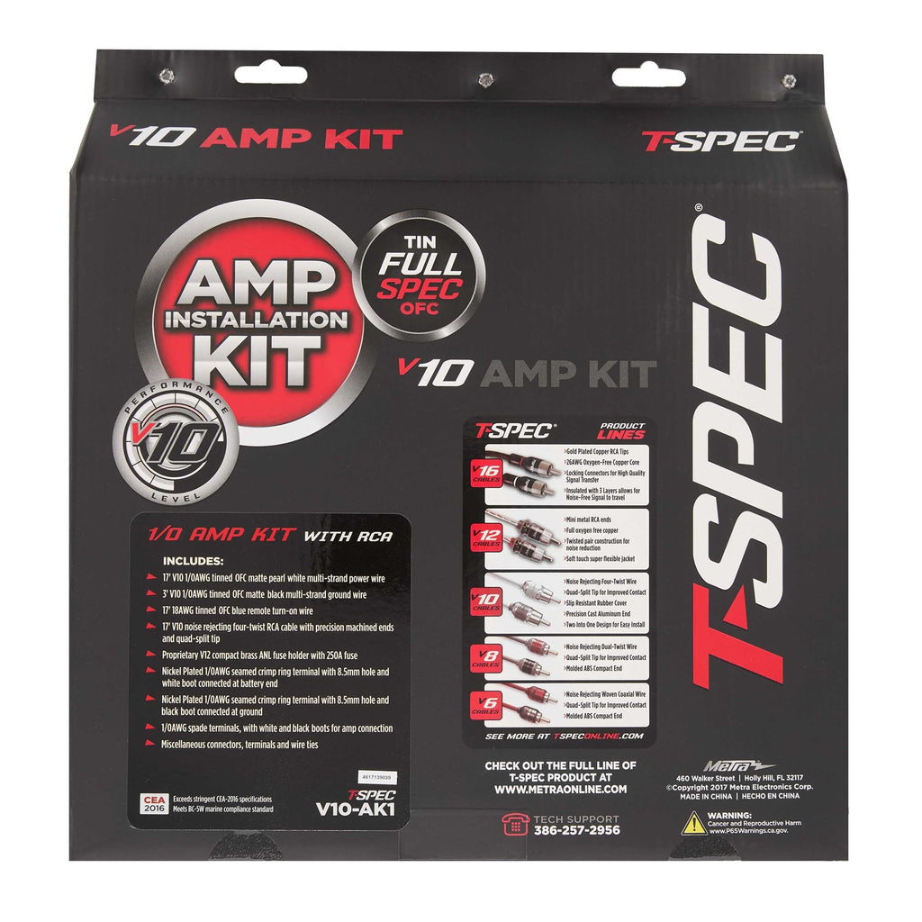 T-SPEC V10-AK1 v10 1/0 AWG Amp Kit - 5200 W with RCA Cable