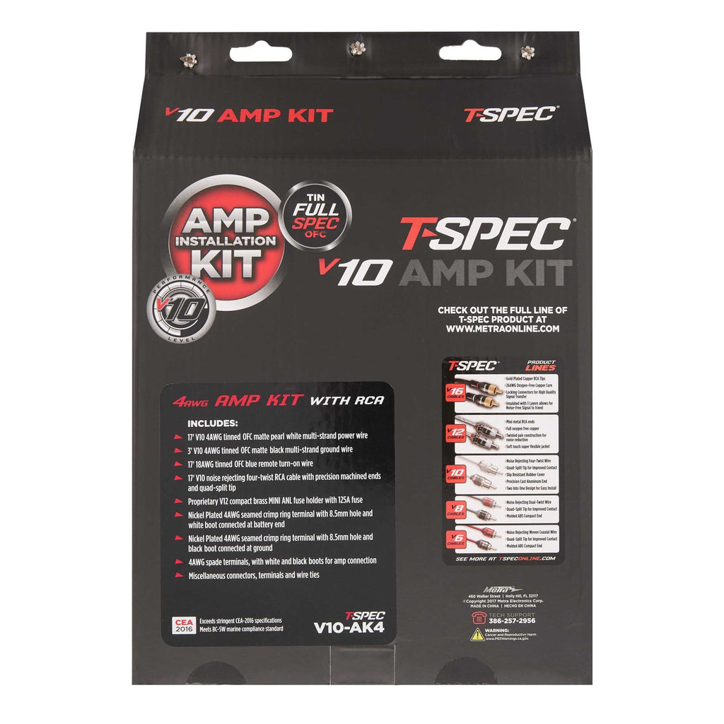 T-SPEC V10-AK4 v10 4 AWG Amp Kit - 2100 W with RCA Cable