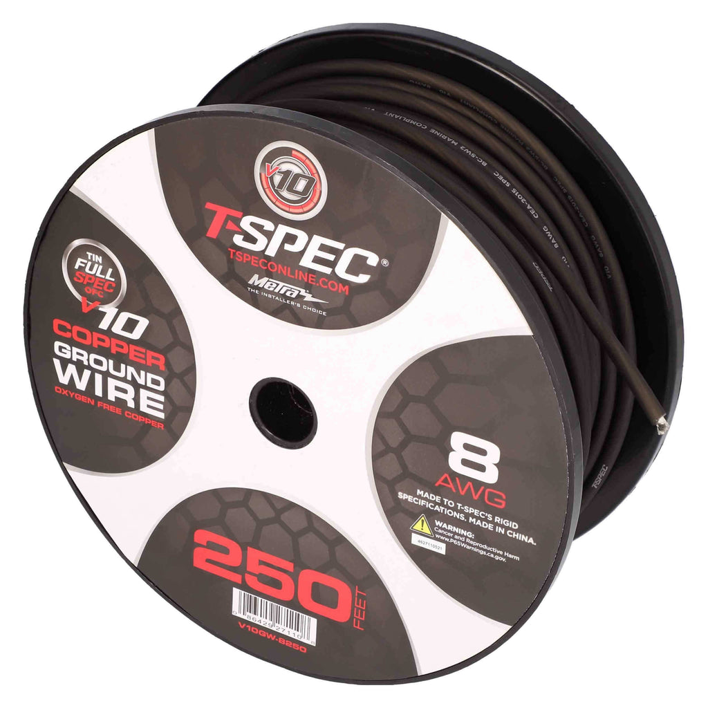T-SPEC V10GW-8250 8 AWG 250ft Matte Black OFC Power Wire - v10 Series