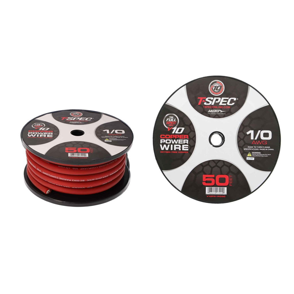 T-SPEC V10PW-1RD50 1/0 AWG 50ft Matte Red OFC Power Wire - v10 Series