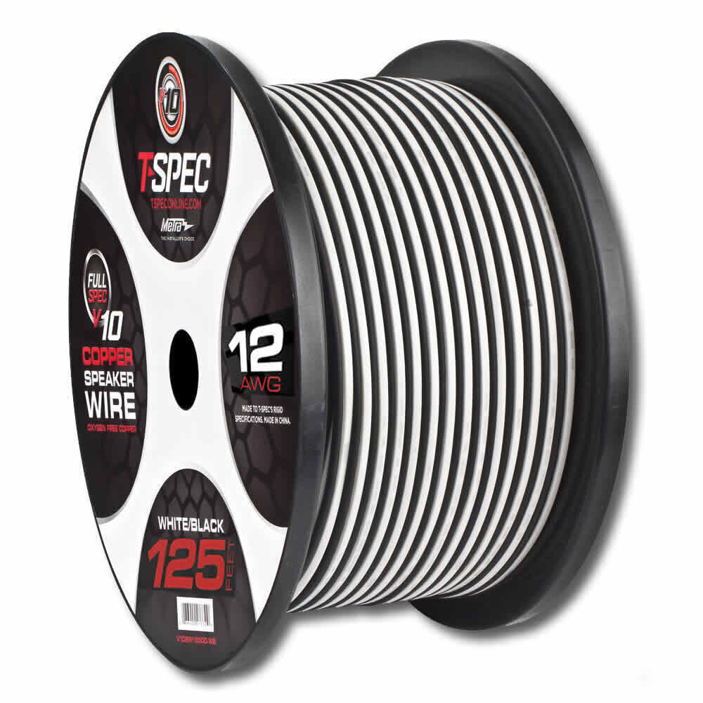 T-SPEC V10SW12125-WB 12 AWG 125 Ft White/Black OFC Speaker Wire - v10 Series