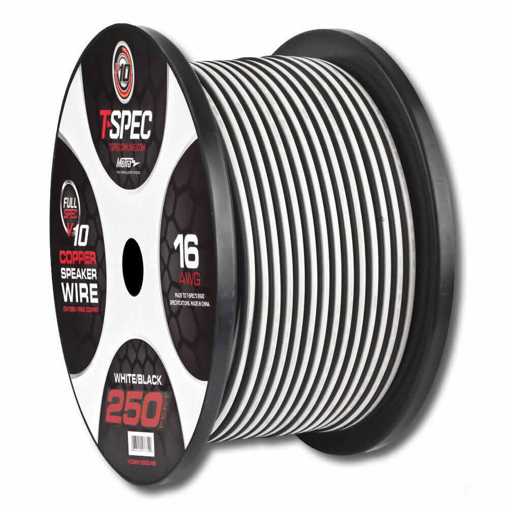 T-SPEC V10SW16250-WB 16 AWG 250 FT White/Black OFC Speaker Wire - v10 Series