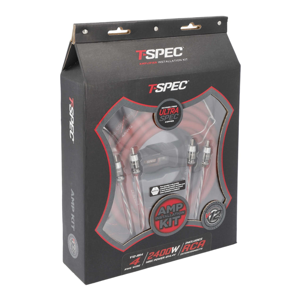 T-SPEC V12-AK4 v12 4 AWG Amp Kit - 2400 W with RCA Cable