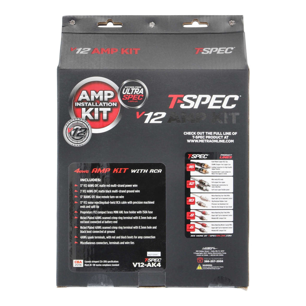 T-SPEC V12-AK4 v12 4 AWG Amp Kit - 2400 W with RCA Cable