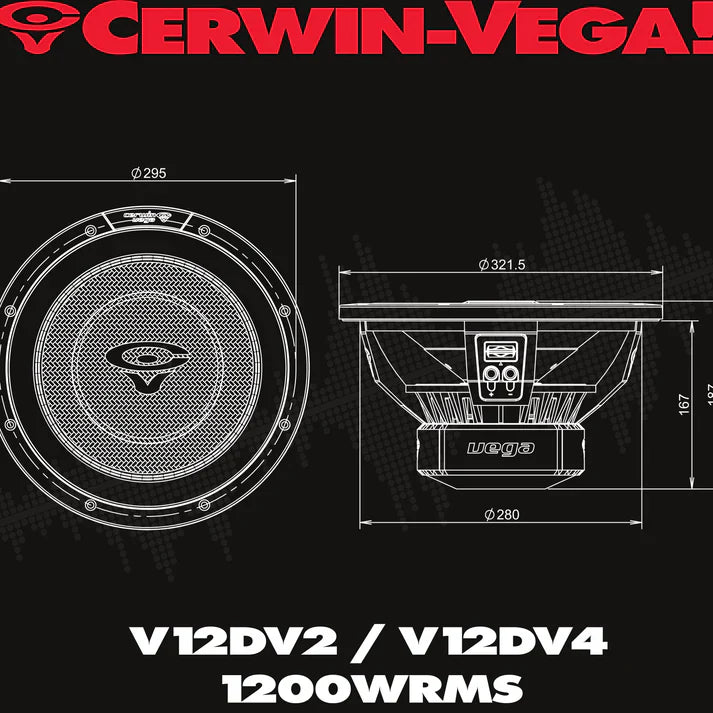 2 Cerwin-Vega V12DV2  3600W 12" Vega Series Dual 2-ohm Subwoofer