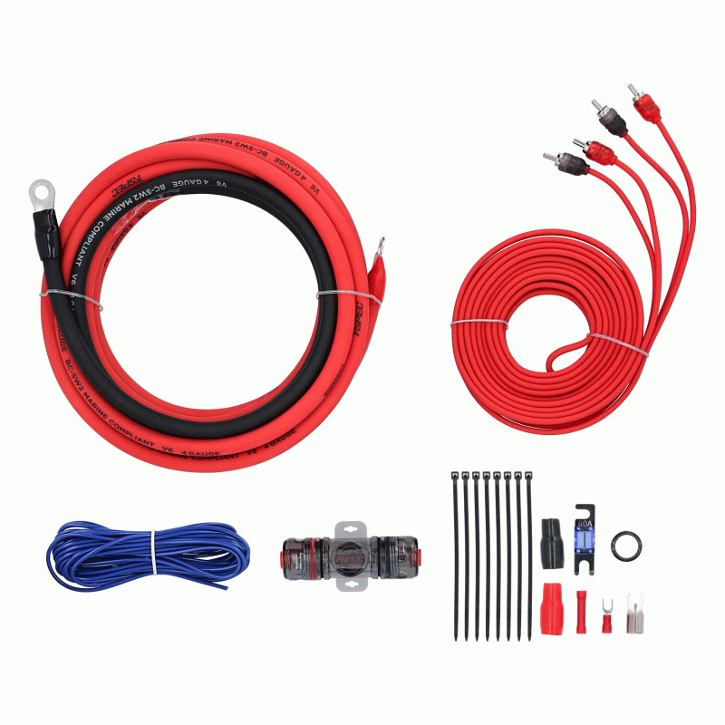 T-Spec V6RAK4 4 Gauge V6 CCA Amp Wiring Kit w/2-CH Marine Grade RCA Interconnect