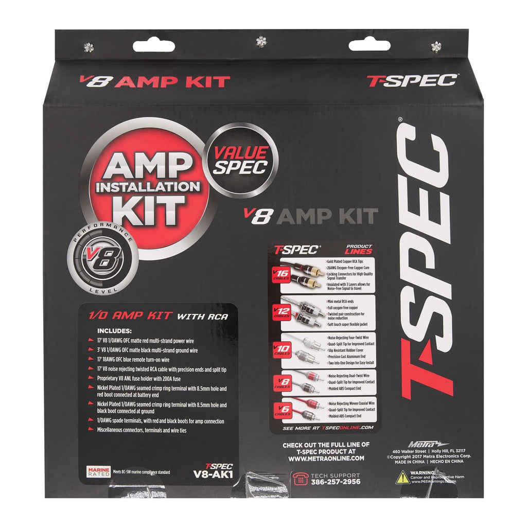 T-SPEC V8-AK1 v8 1/0 AWG Amp Kit - 3800 W with RCA Cable