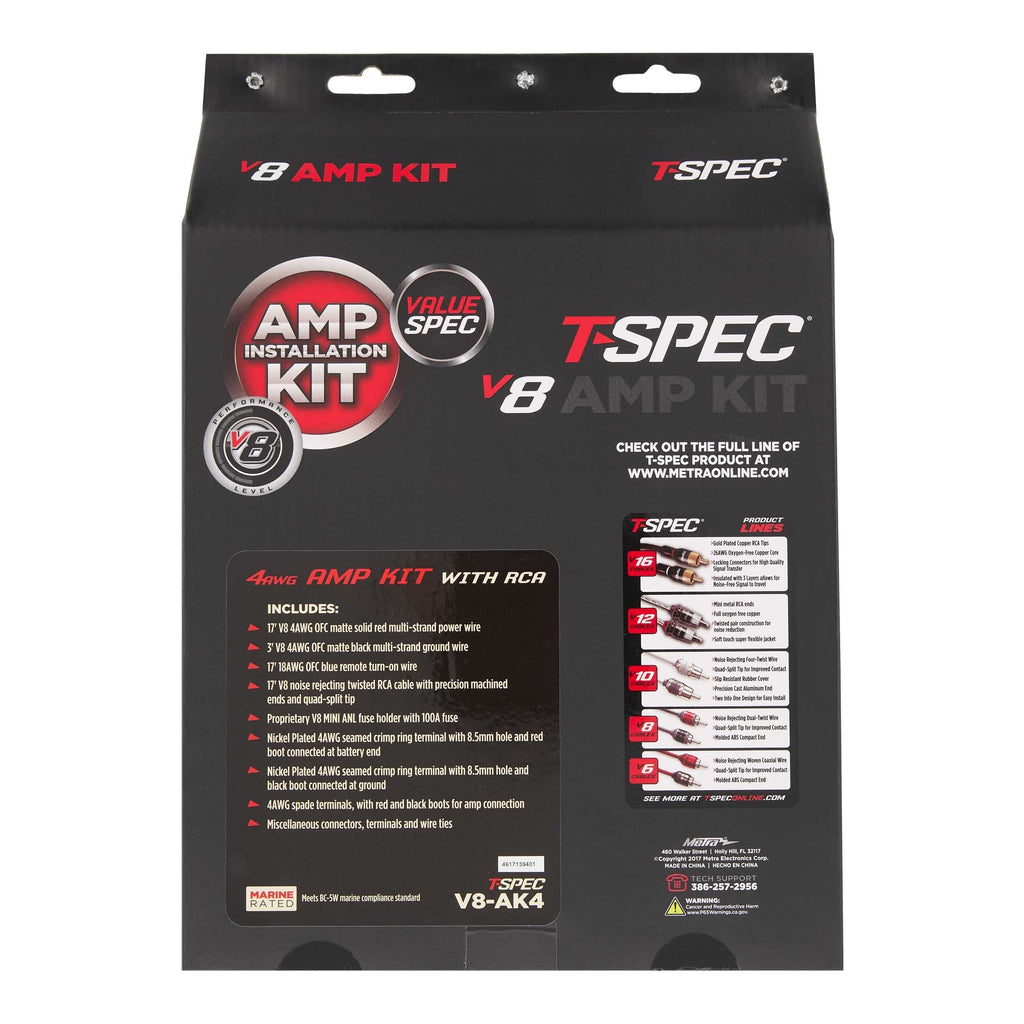 T-SPEC V8-AK4 v8 4 AWG Amp Kit - 1500 W with RCA Cable