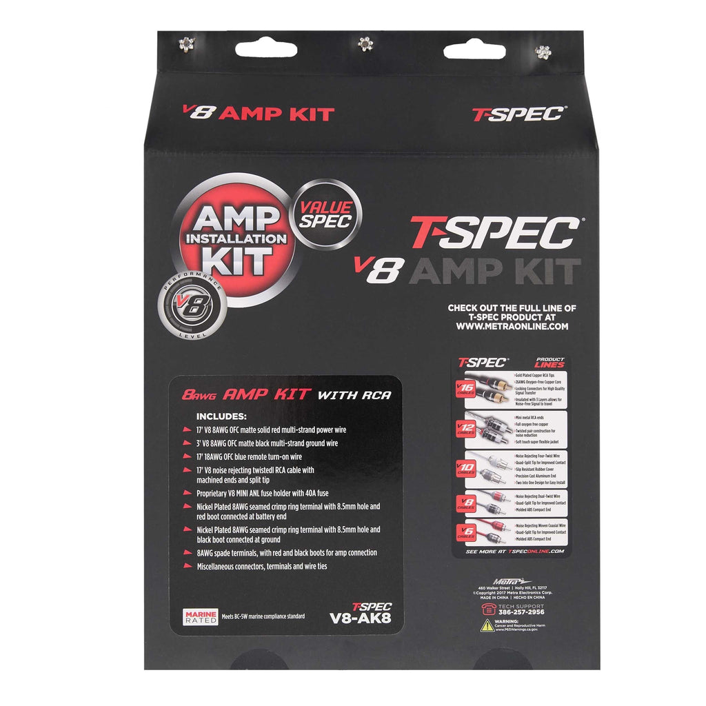 T-SPEC V8-AK8 v8 8 AWG Amp Kit - 600 W with RCA Cable