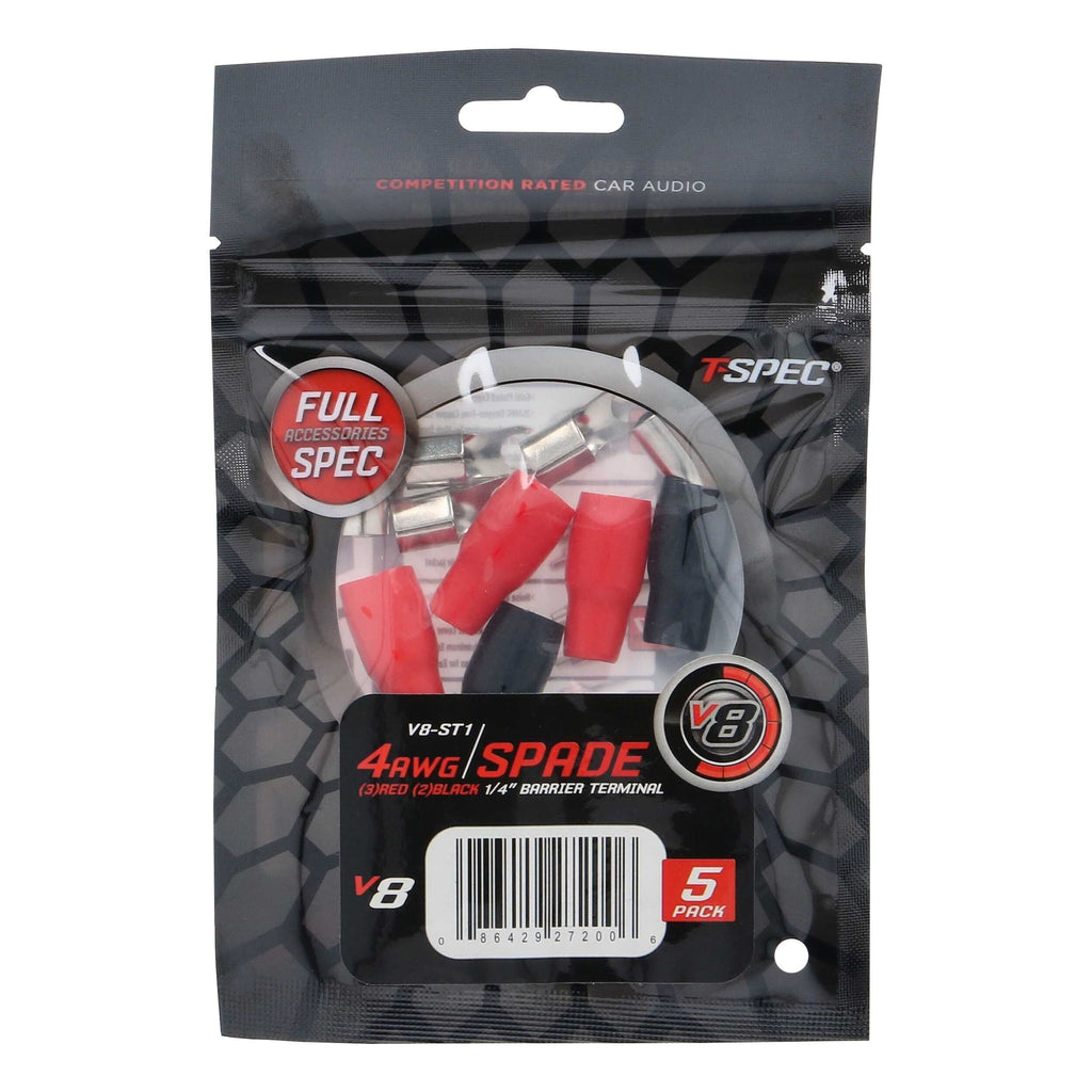 T-SPEC V8-ST1 4 AWG 1/4 inch Spade Terminals 5pk - v8 SERIES