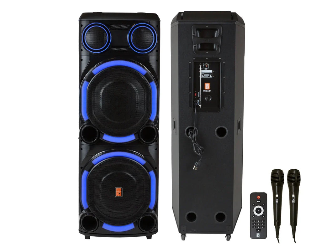 MR DJ VEGAS Double 15" Bluetooth Speaker Dual 15" 3Way Full-Range Powered/Active