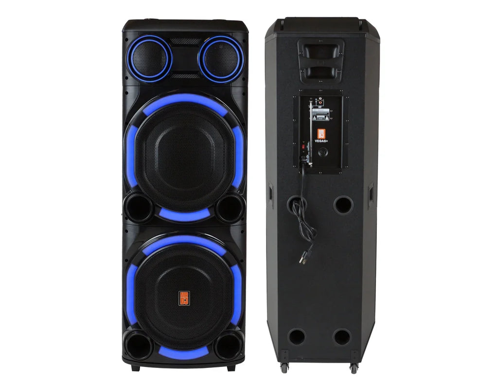 MR DJ VEGAS Double 15" Bluetooth Speaker Dual 15" 3Way Full-Range Powered/Active