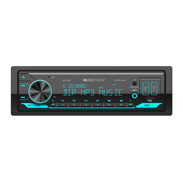 Soundstream VM-20B Single Din Mechless Multimedia Receiver w/ Dual USB & 2.1A Fast Charging