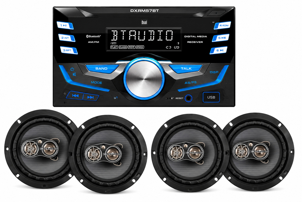 Dual XDM27BT Digital Media Receiver + 2 Soundstream PS-65 6.5" 4-Way Car Speakers Package