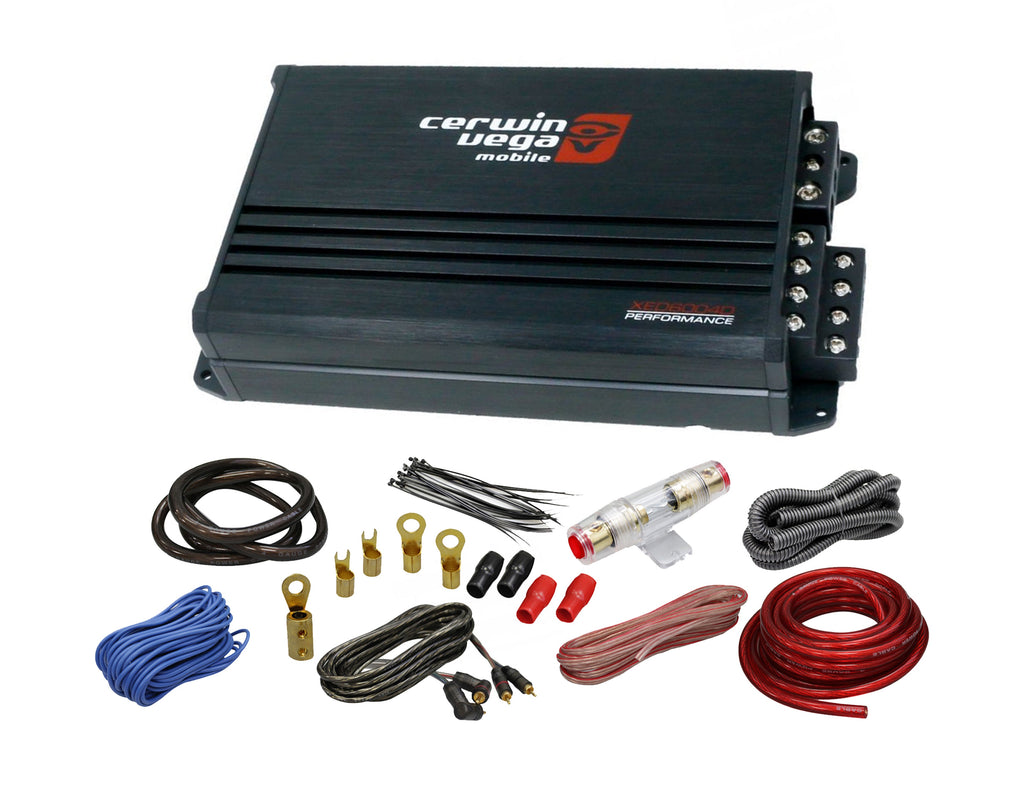 Cerwin Vega XED6004D 500W 4 Channel Micro Compact Amplifier + 4 Gauge Amp Kit