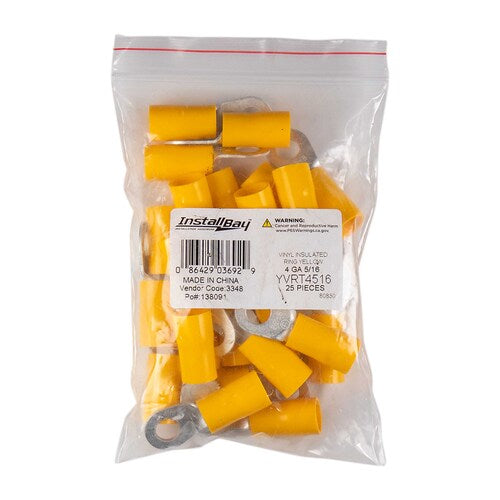 Install Bay YVRT4516 Yellow Vinyl Ring Terminal 4 Gauge 5/16 inch - Package of 25