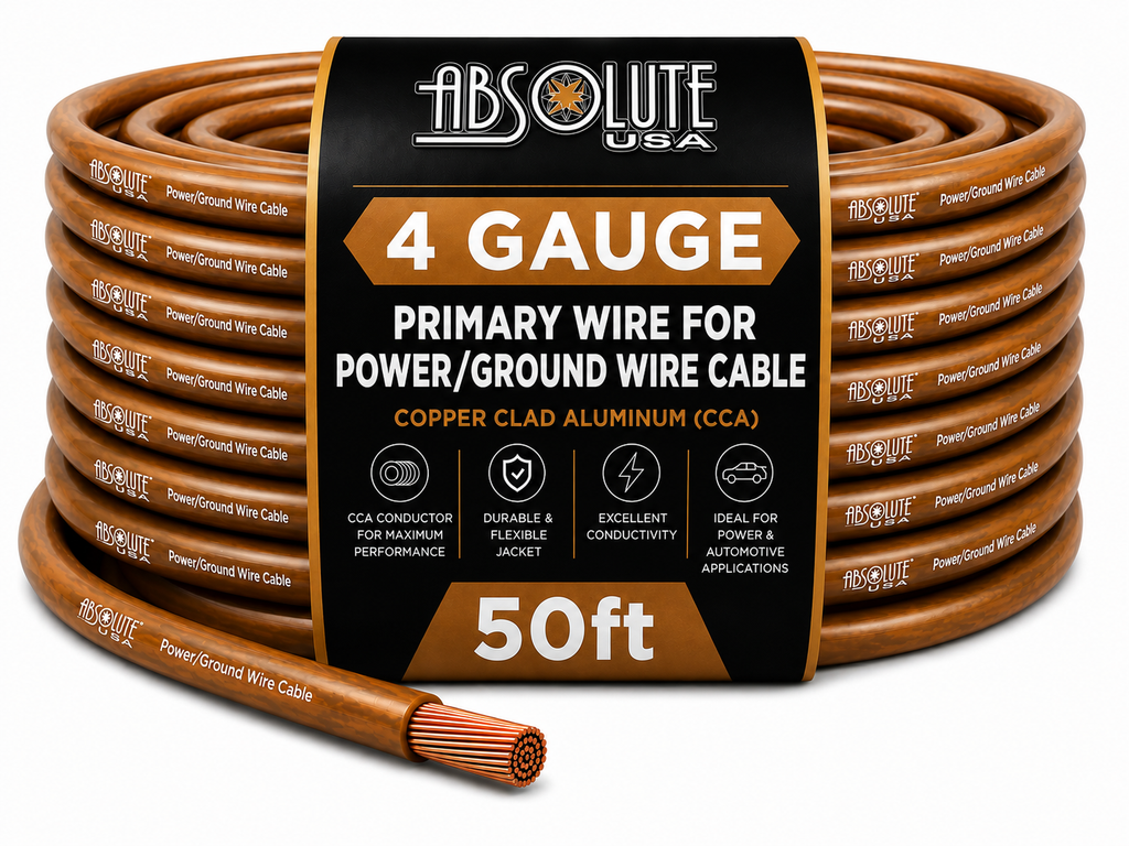 Absolute PROP4G50GL Pro Clear Gold 50 Feet 4 Gauge Ultra Flexible Power/Ground Battery Amp 12V Cable Wire