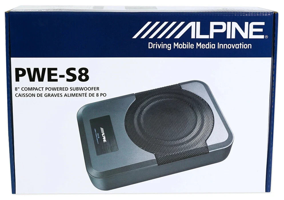 Alpine PWE-S8 Powered Subwoofer 120W Compact Powered 8" Car Subwoofer for Under or Behind the Seat