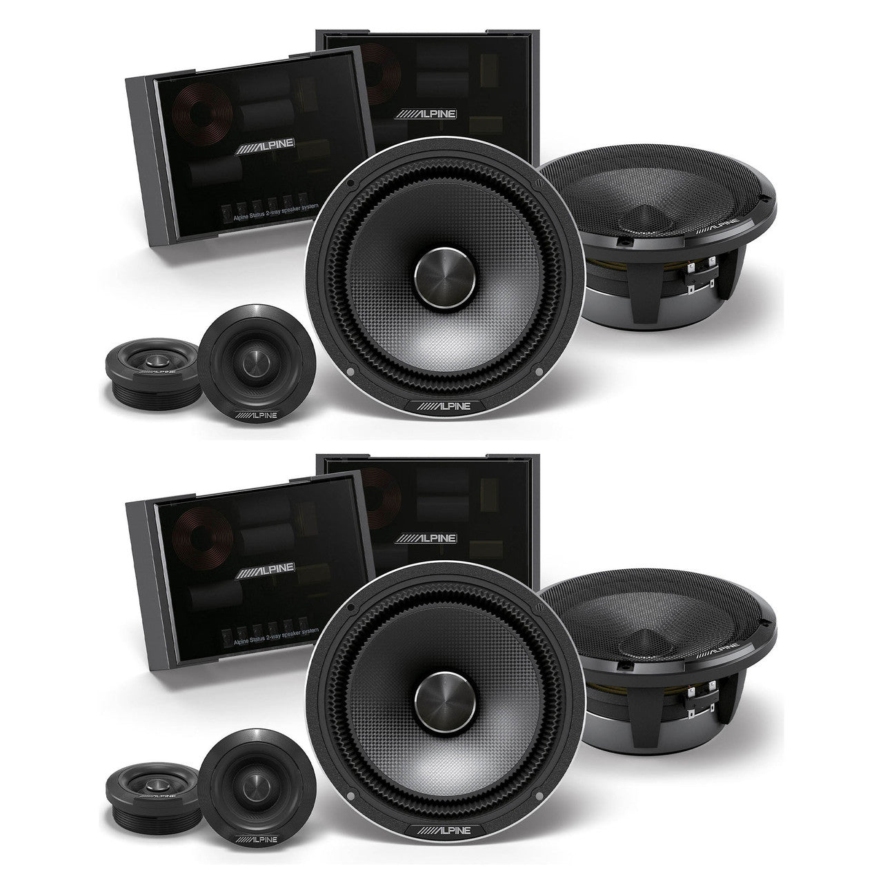 2 Alpine HDZ-65CS 600W Status Hi-Res 6-1/2" (16.5cm) 2-Way Slim-fit Component Speaker Set