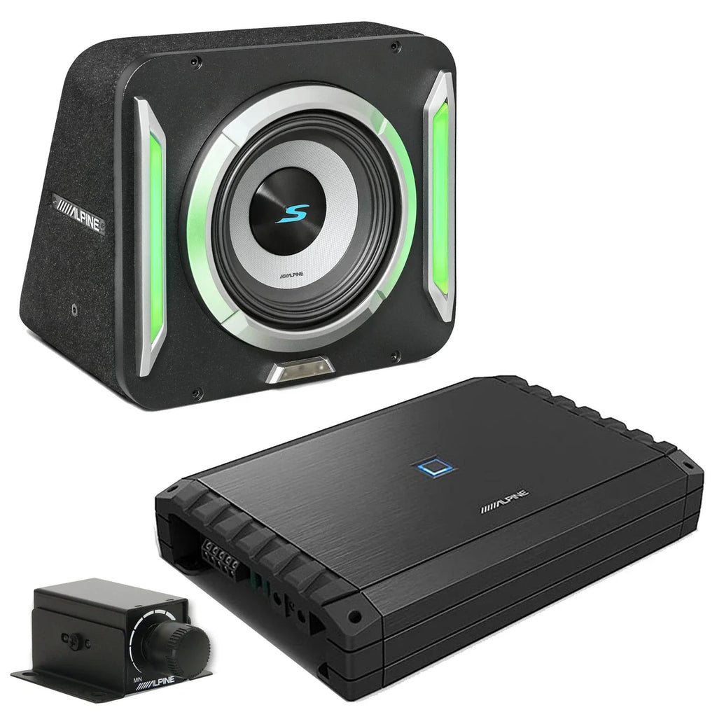 Alpine S2-A55V 5-Ch Amp + S2-SB12 12" Loaded Subwoofer + RUX-KNOB.2 + Accessory Bundle