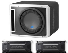 Load image into Gallery viewer, Alpine S-SB10V 10" Vented Loaded Halo Enclosure with Alpine KTA-30MW Mono and KTA-30FW 4-Channel Weather Resistant Amplifiers