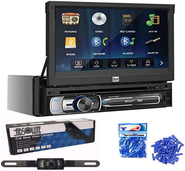 Dual XDVD600 7" Touchscreen LCD Single DIN Car Stereo Camera + Vinyl Butt Connectors