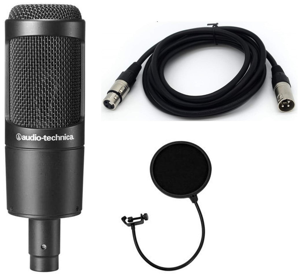 Audio-Technica AT2035 Bundle  Cardioid Condenser Microphone Bundle with Pop Filter with 2 Layered Mesh and 10-foot XLR Cable