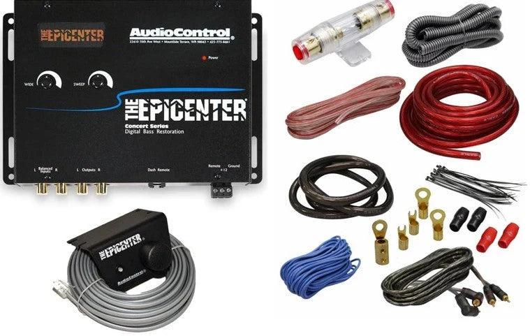 Audio Control The Epicenter & Absolute KIT4 Bass Restoration Processor with OEM Integration plus Auxiliary Input & Absolute 4 Gauge Amp Kit