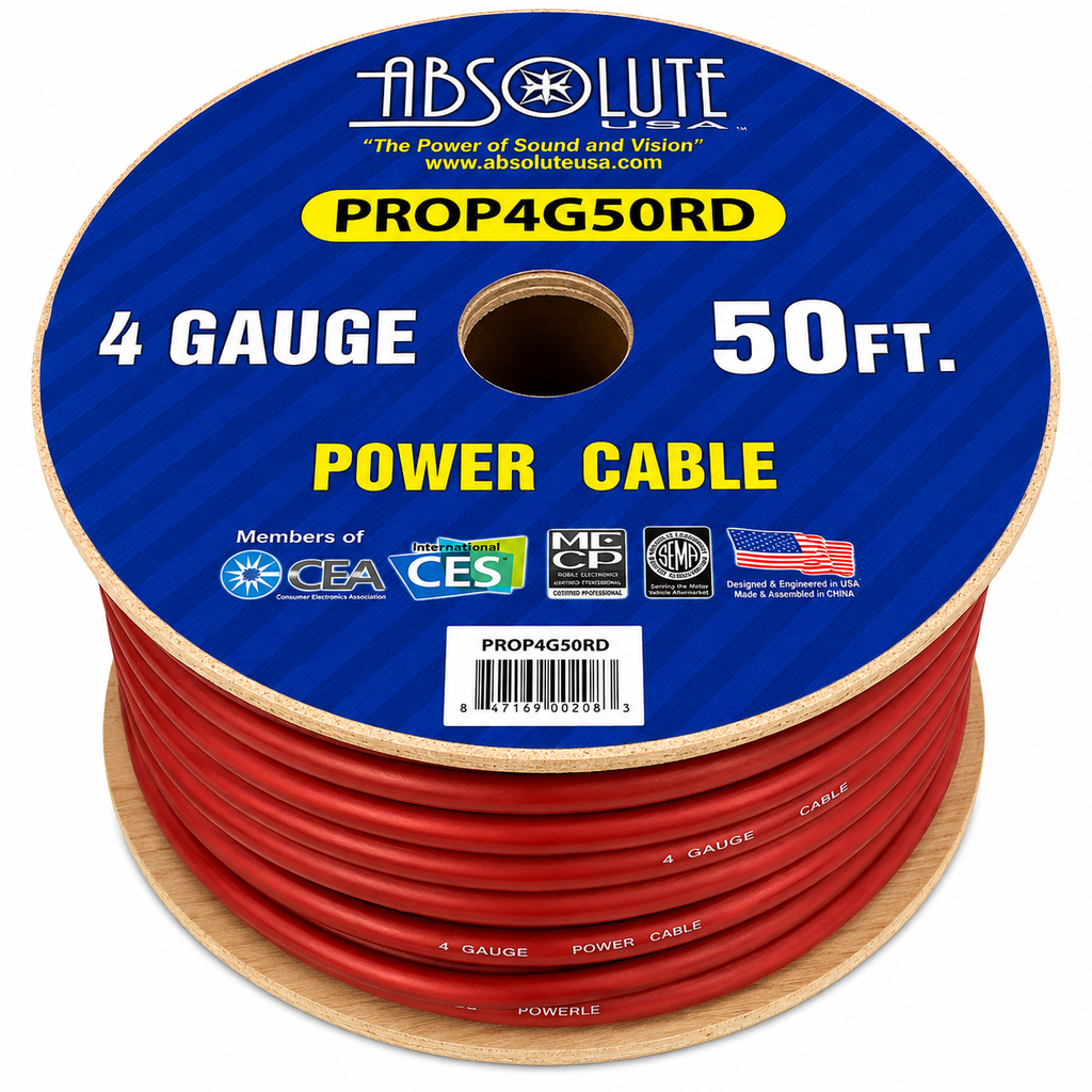 Absolute PROP4G50RD Pro Series Red 50 Feet 4 Gauge Ultra Flexible Power/Ground Battery Amp 12V Cable Wire for Auto, Car, Inverter, RV, Solar, Marine, Trucks
