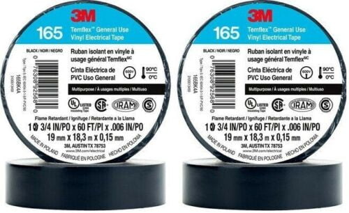 400 Rolls 4 Cases of 100 Rolls 3M 165 TEMFLEX Black 3/4" Vinyl Electrical Tape