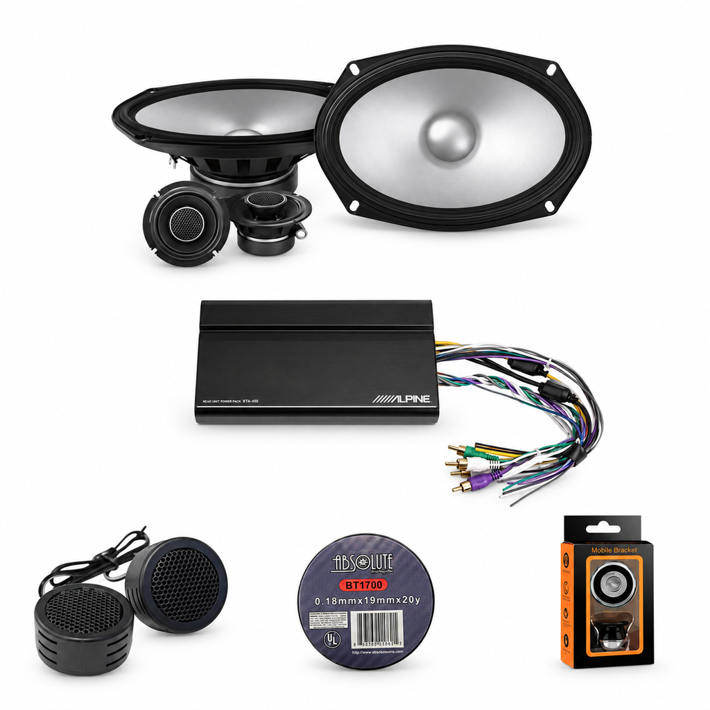 Alpine KTA-450 + S2-S69C 4-Channel Amplifier 6x9" Component Speaker + Accessory Bundle