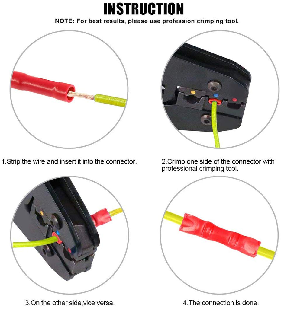 500PCS 22-18 Gauge AWG Red insulated crimp terminals Crimping connectors