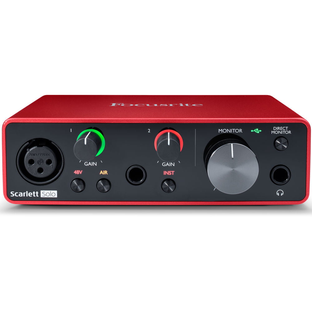 Focusrite Scarlett Solo 4rd Gen USB Audio Interface Bundle Mic Stand + Pop Filter + XLR Cable