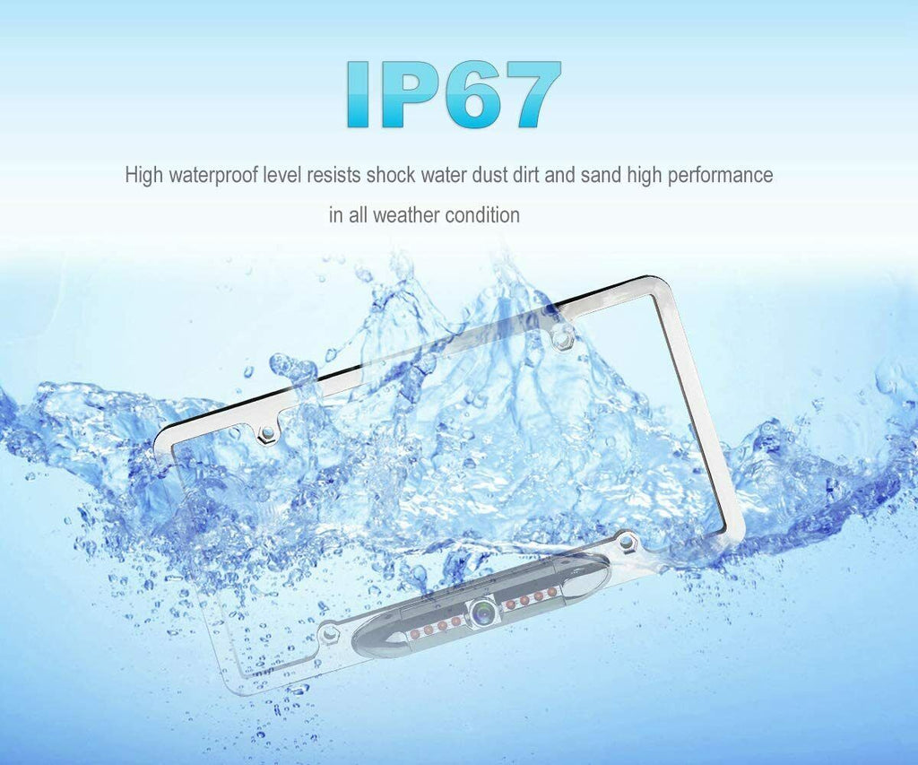 12V Car Front or Rearview Reverse Camera 8 IR Night Vision US License Plate Frame Silver