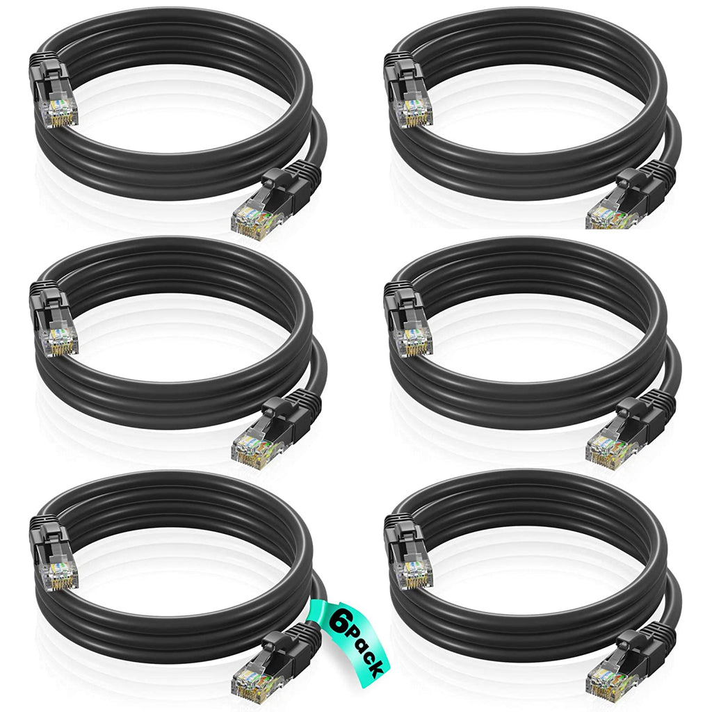 6 A-T 3' Cat6a Ethernet network patch cable RJ45 23AWG 600M solid copper wire 3' black