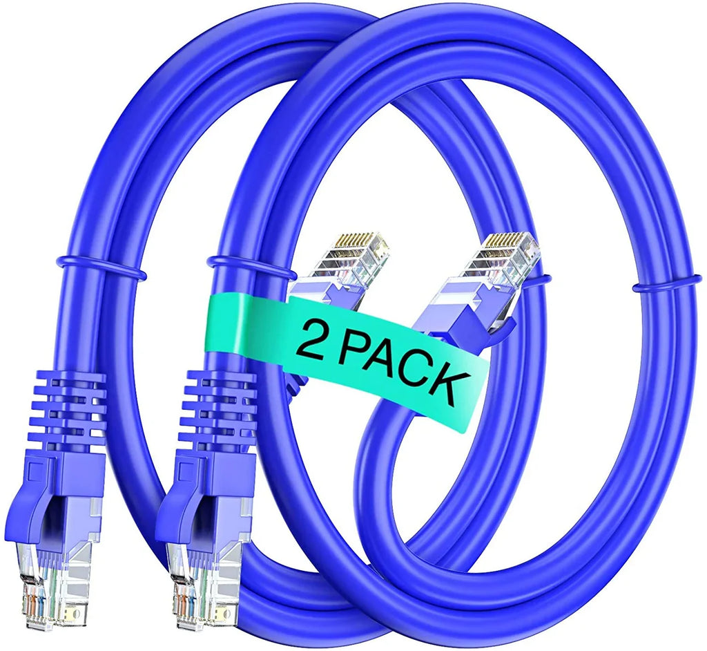2 Cat6a Ethernet Network Patch Cable RJ45 23AWG 600Mhz Solid Copper Wire 3' Blue