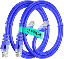 Load image into Gallery viewer, 2 Cat6a Ethernet Network Patch Cable RJ45 23AWG 600Mhz Solid Copper Wire 3' Blue